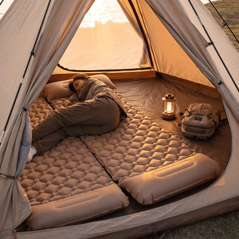 Colchão de Camping Inflável com Almofada Embutida, Colchão de Ar Leve