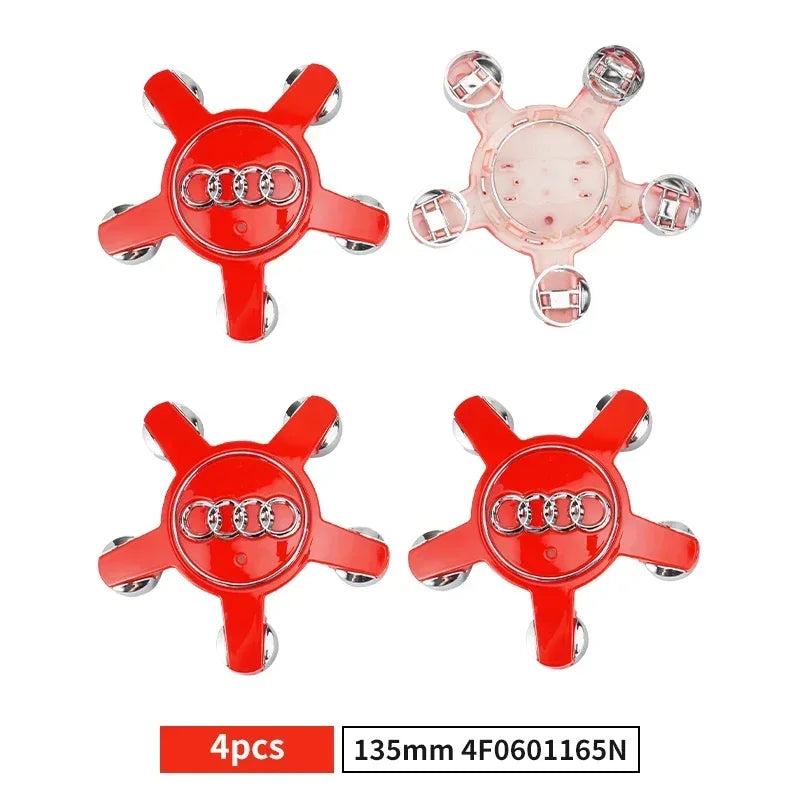 4PCS 135mm Audi Wheel Center Hub Caps Badges 8R0601165 4F0601165N for A1 A3 A4 A5 A6 A7 Q3 Q5 Q7 TT B5 B6 B7 8P 8V 4F0601165N Red