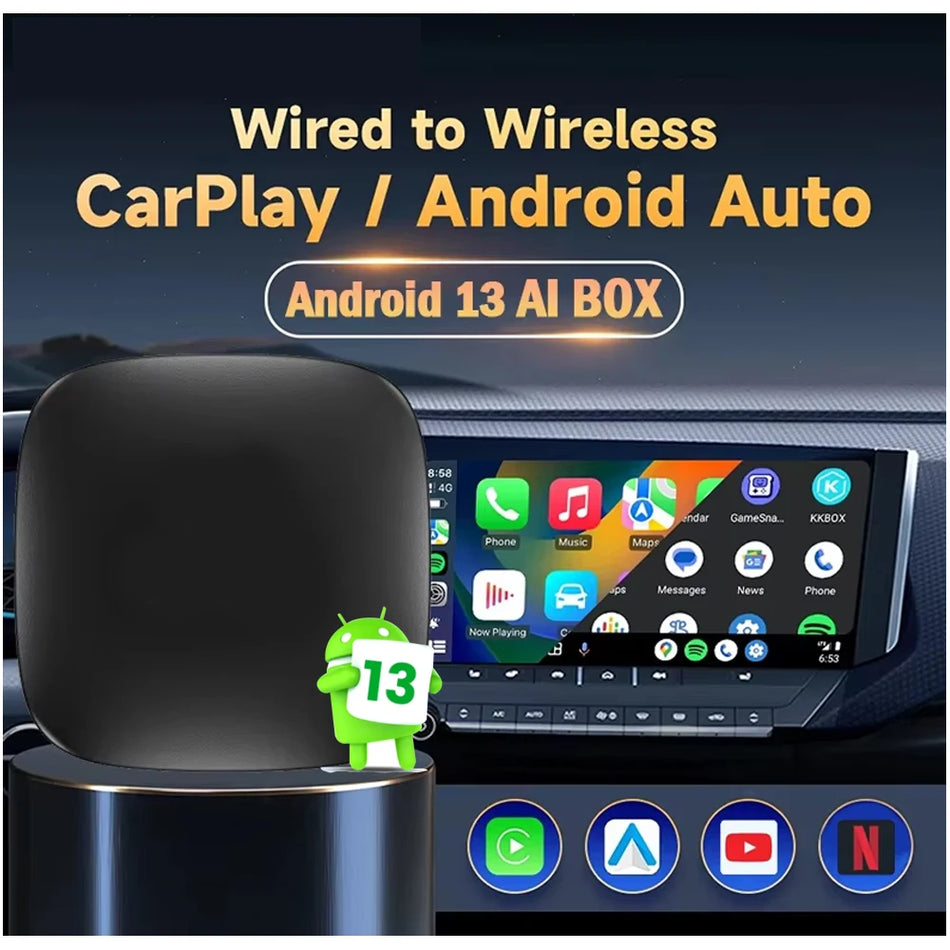 Android 13 CarPlay AI кутия за безжичен Android Auto, Netflix и YouTube