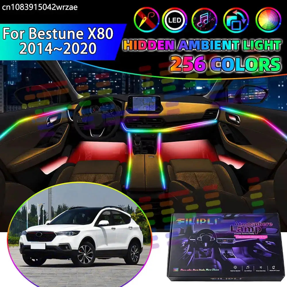 For Bestune X80 2014~2020 2015 RGB Car Interior Ambient Lights Strips Breathing Lighting Kit App Control LED strips Auto Parts by InterCyprus Trading Ltd