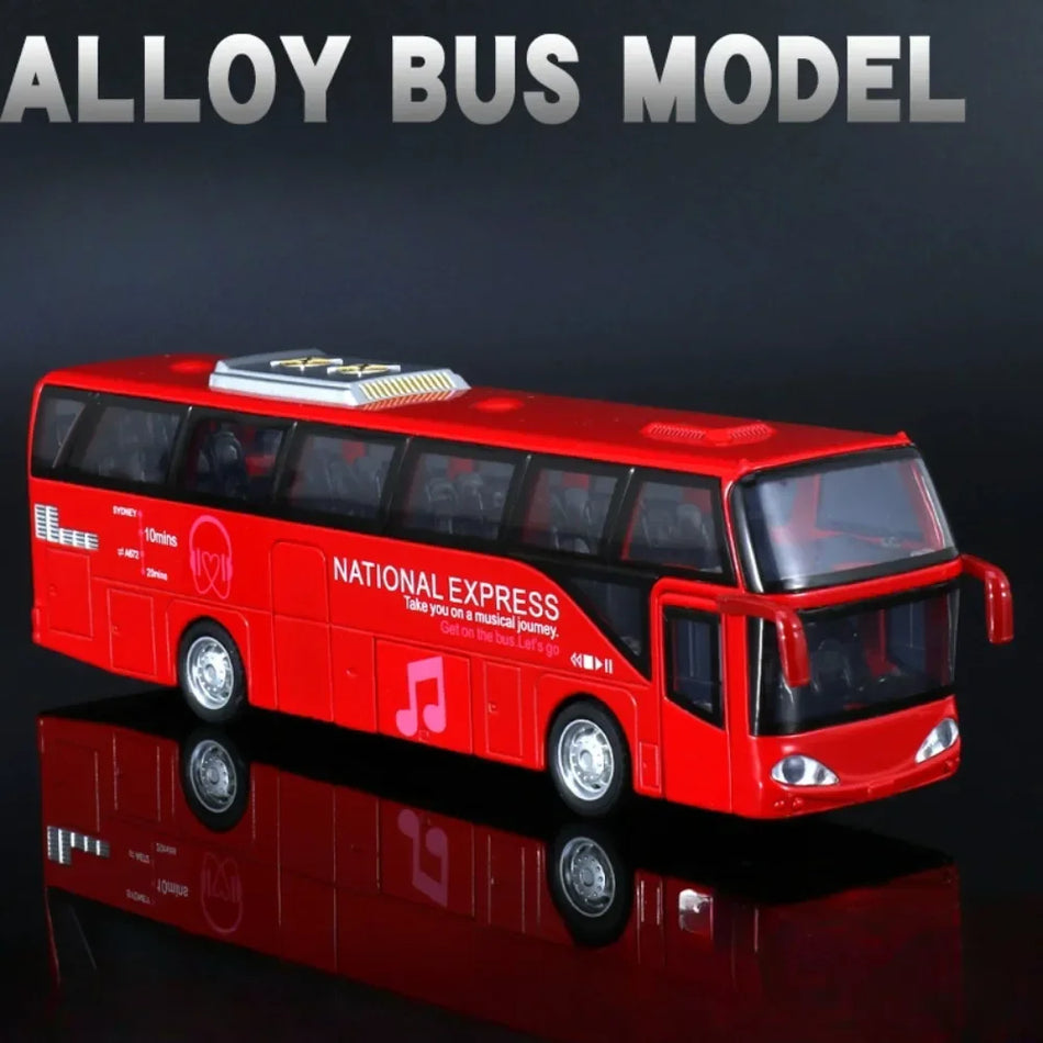Autobuz de Pasageri din Metal Diecast cu Sunet și Lumină, Uși Deschise