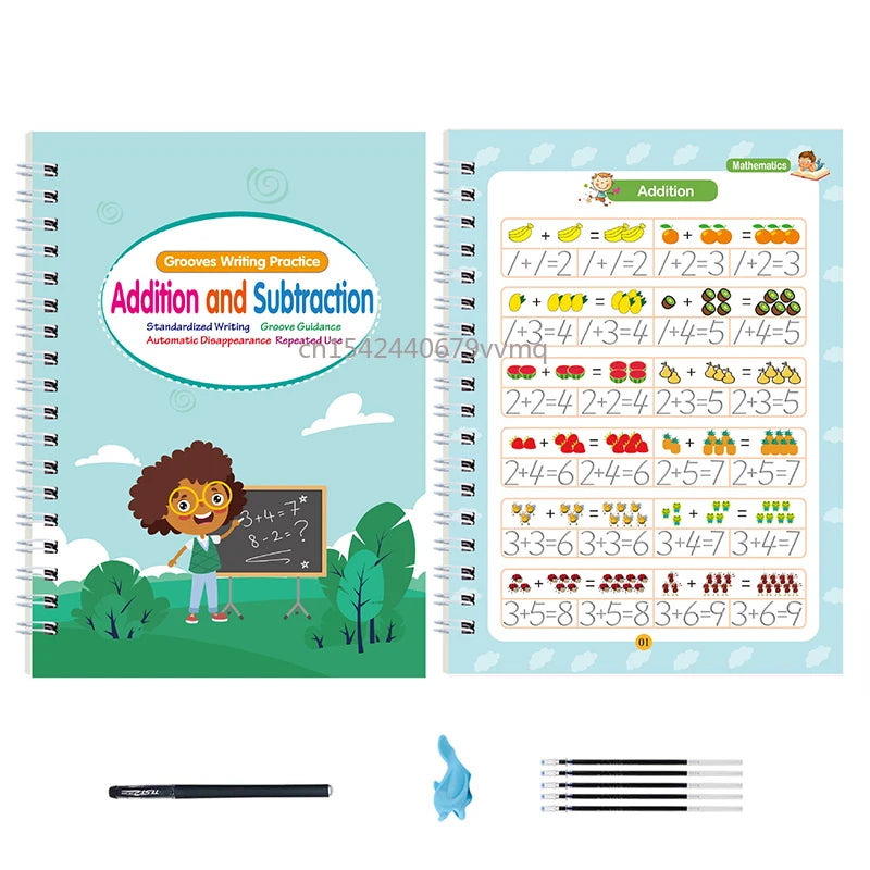 Reusable English Learning Calligraphy Book for Kids - Practice Writing, Drawing, and Numbers Education Toy Math-1Book
