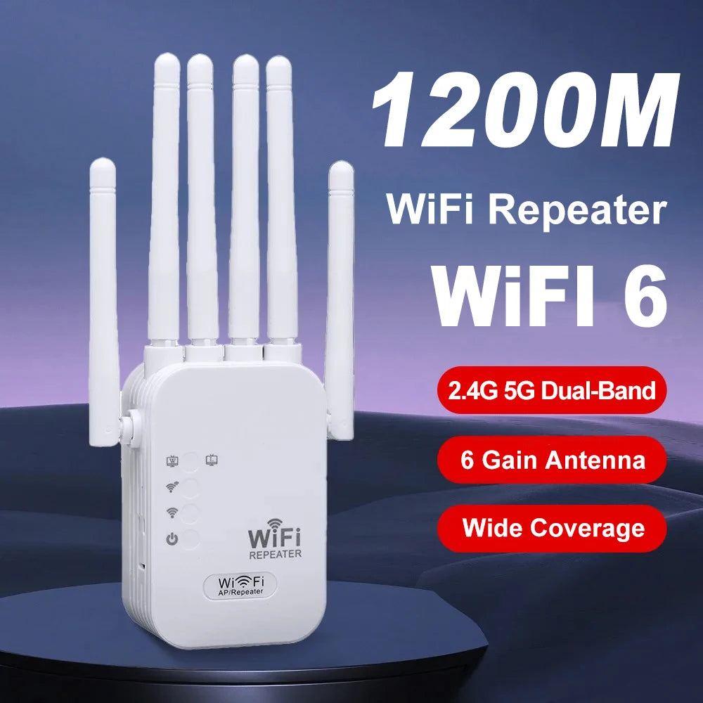 kebidumei 1200Mbps Dual-Band WiFi Range Extender with 6 High Gain Antennas