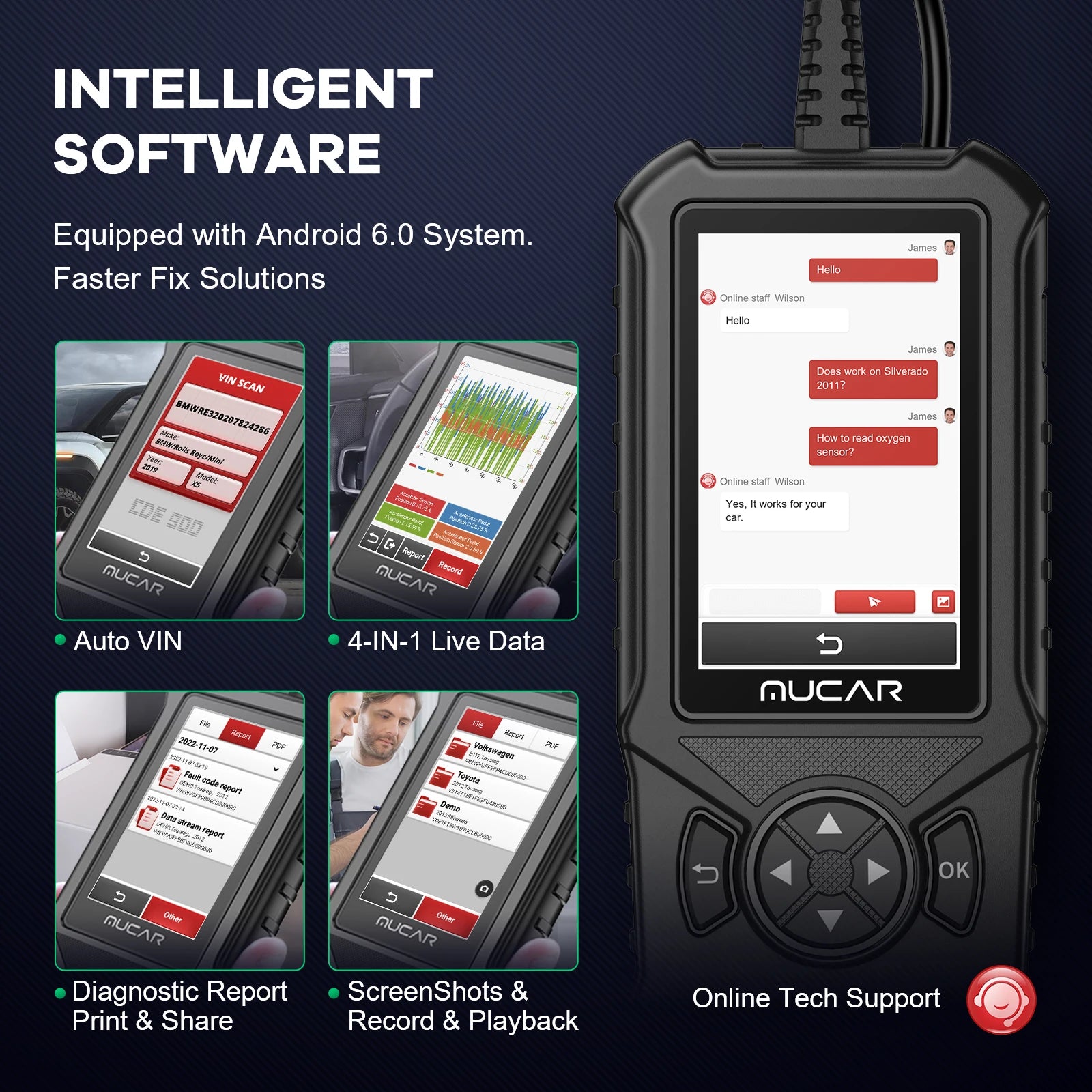 MUCAR CDE900 Obd2 Scanner &ndash; 4 Inch Touchscreen Free Update