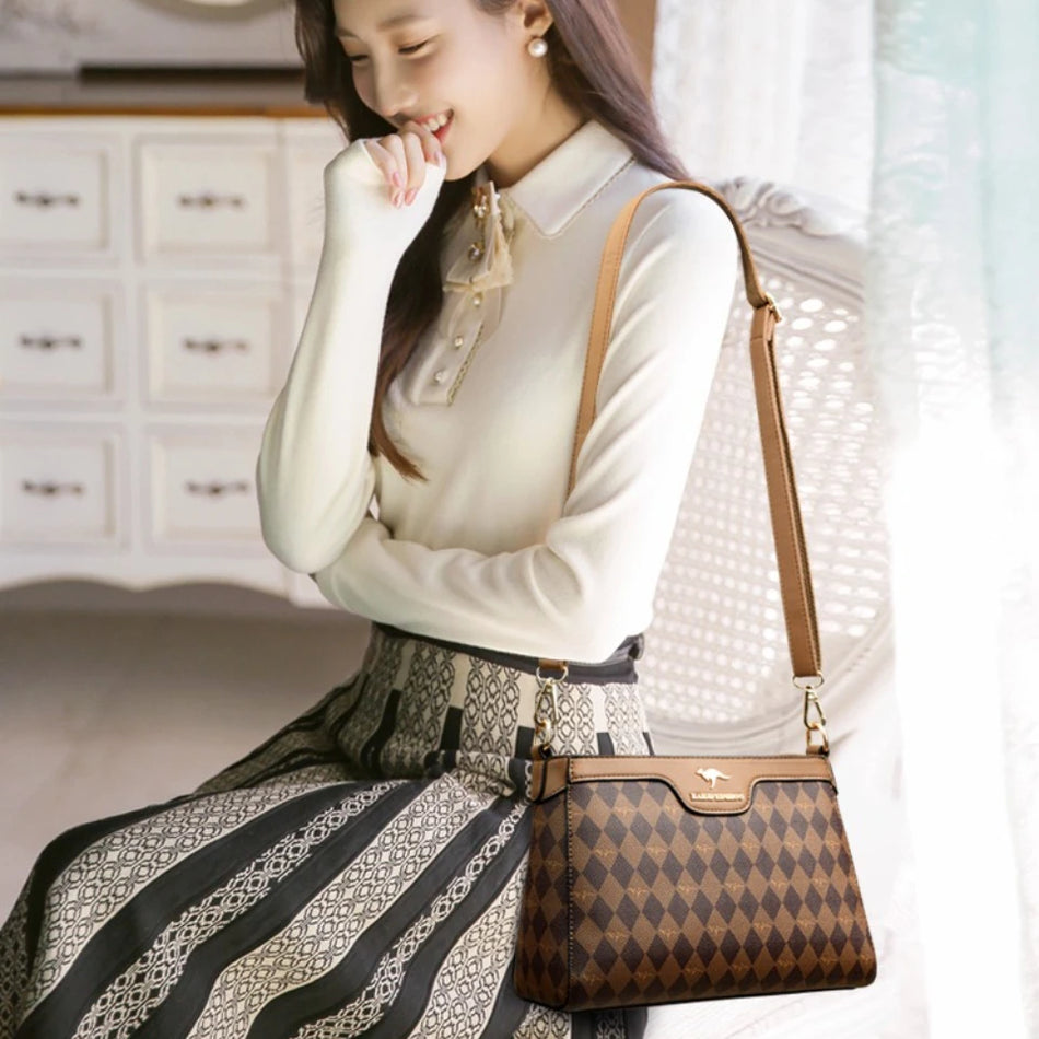 Geantă de umăr de damă autentică Kangaroo Brand, imprimată, din piele PU, geantă crossbody de lux, designer