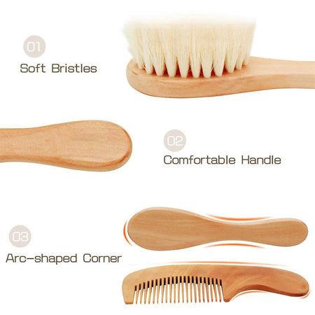 Gentle Wool Comb Set for Babies - Soft Scalp Massage &amp; Hair Care