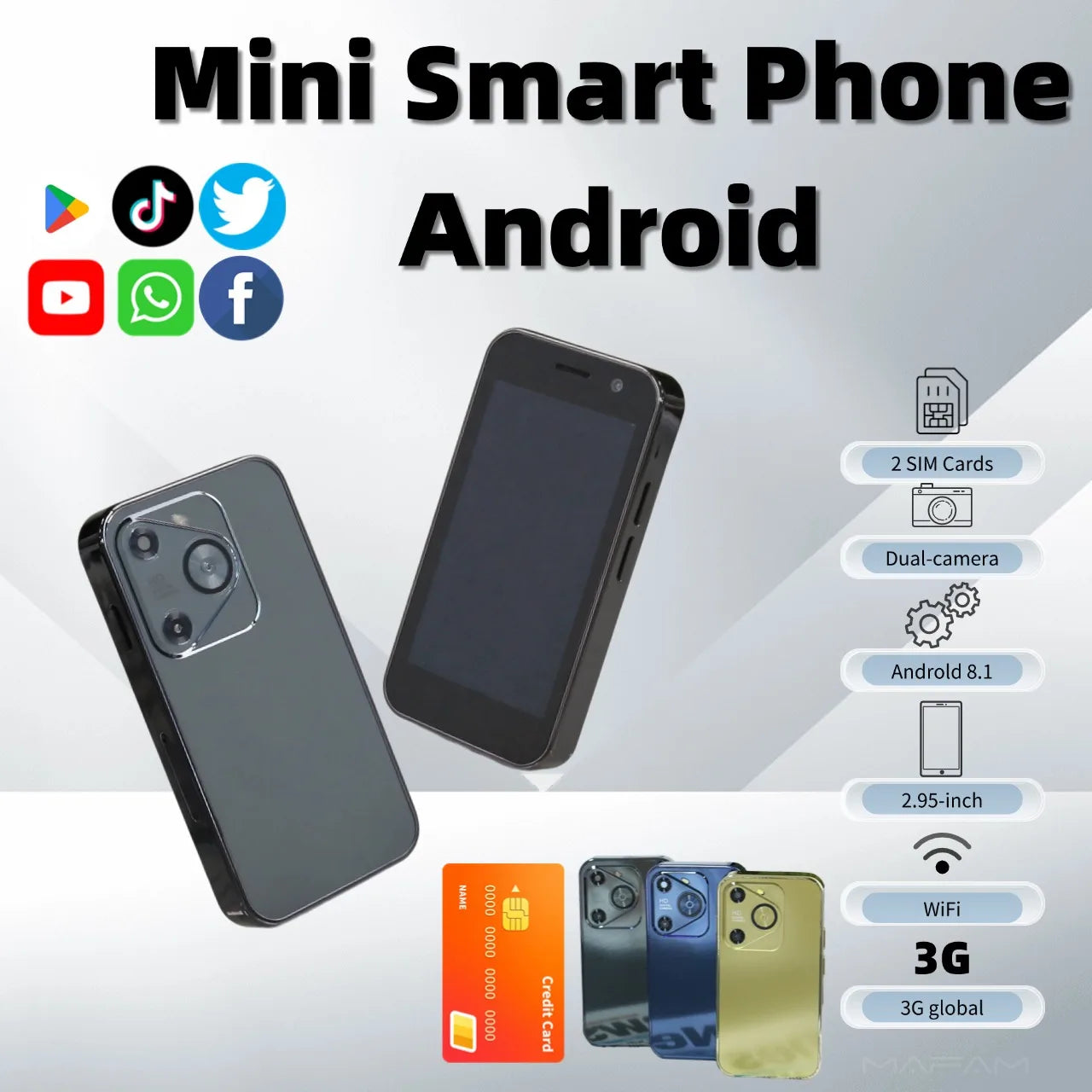 Mini Pocket Size Android Kids Phone - Dual SIM 3G 3.0 Screen