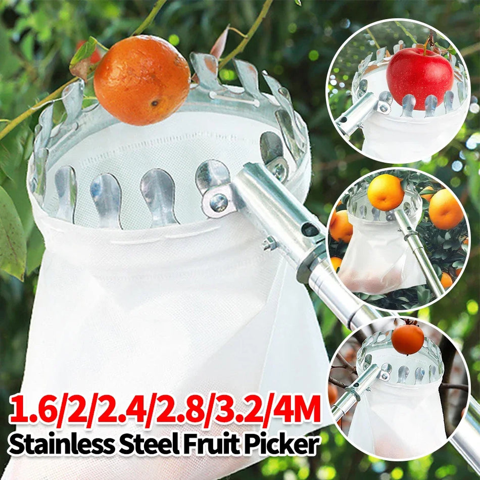 Apanhador de Frutas Telescópico em Aço Inoxidável com Saco