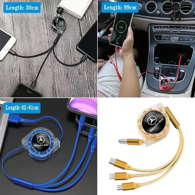 Car Interior 3 In 1 Fast Charger USB Data Cable &ndash; Convenient Connectivity for Mercedes Benz