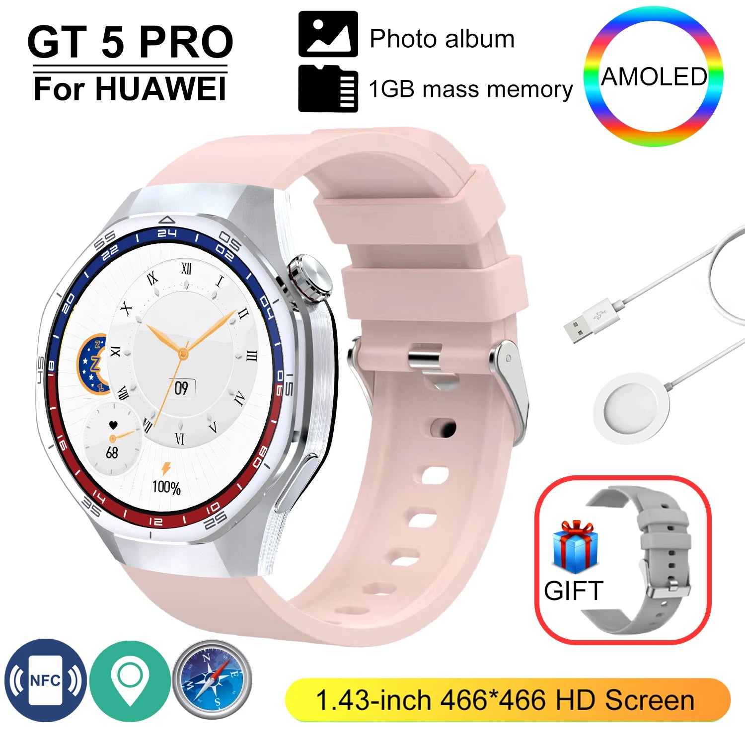 GT 5 Pro 2025 &ndash; 24h Blood Pressure Monitoring And NFC GPS Pink / NFC 400mAh