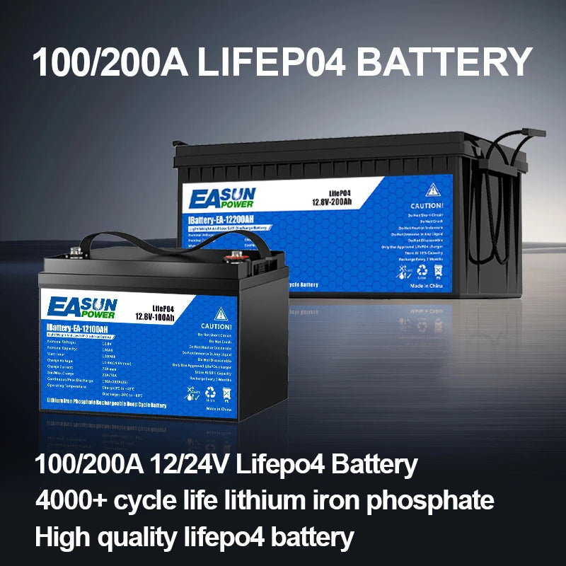 Lifepo4 Pil Paketi 12V'den 24V'ye 100-200Ah, A Sınıfı Paralel Özelleştirilebilir Hücreler, Ev Yedeklemesi için 4000 Döngü Ömrü