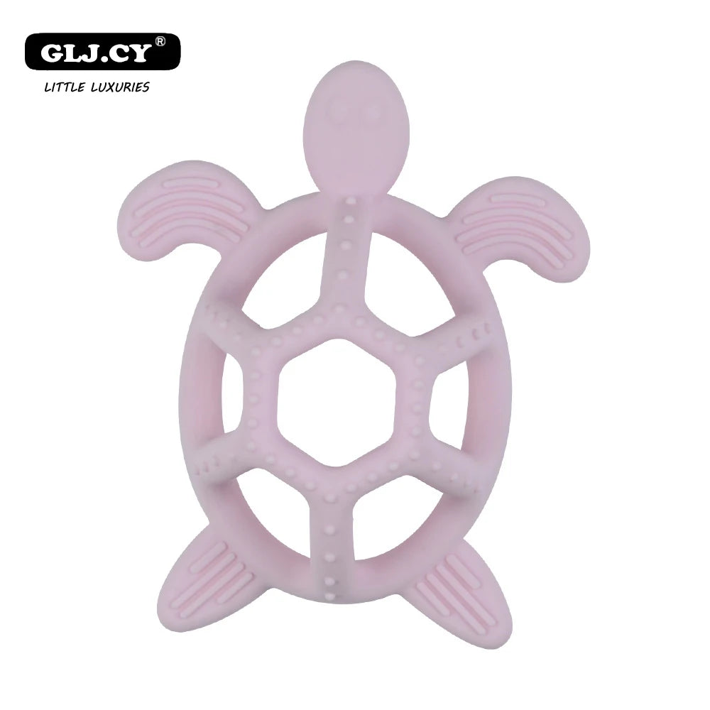 Food Grade Silicone Cartoon Animal Teether - Turtle Design pink
