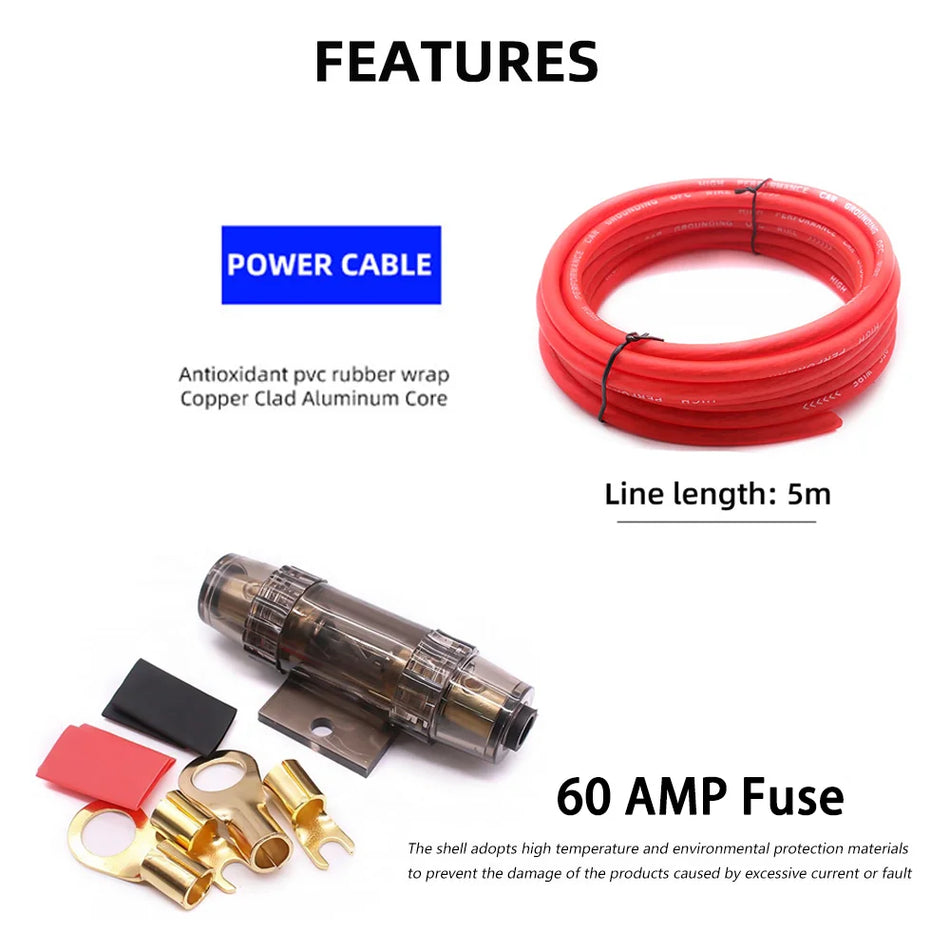 6/10GA Auto Audio Versterker Kabel met 60A Koper Gecoate Aluminium Subwoofer Kit