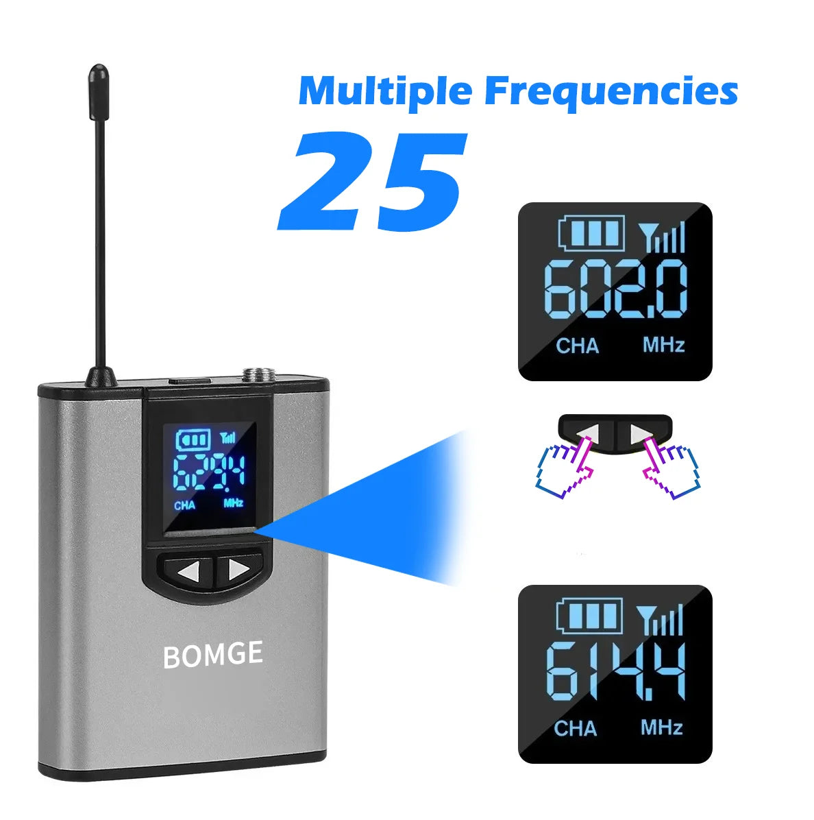BOMGE Dual Wireless Microphone System with Rechargeable Transmitter &amp; Receiver
