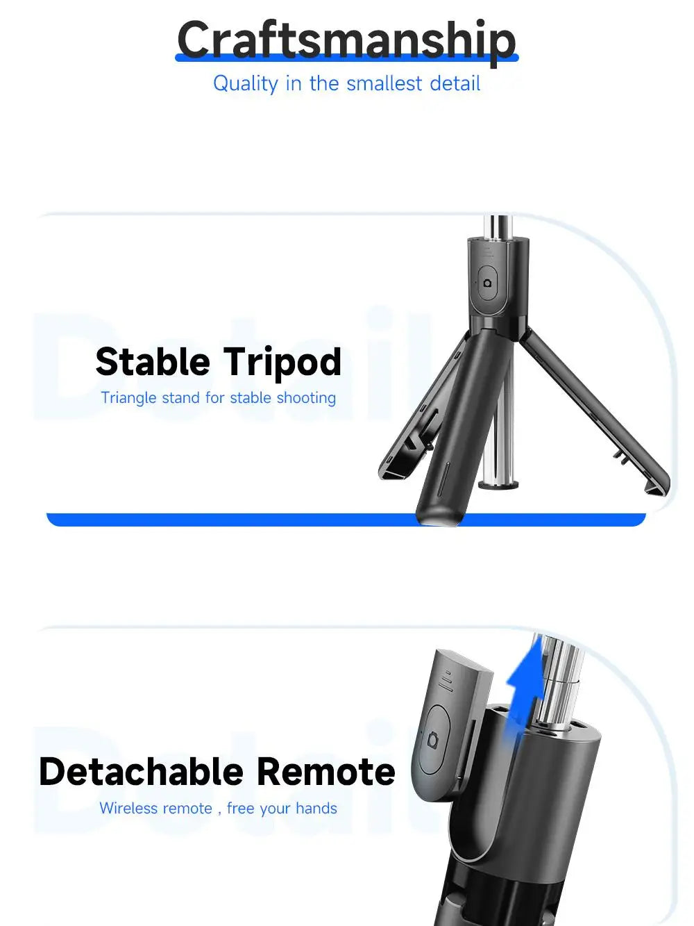 CrownQu Wireless Selfie Stick Tripod &ndash; 360 Degree Rotatable With Detachable Remote