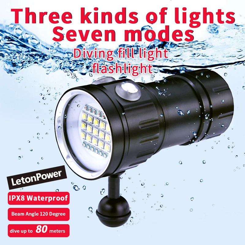 LeTon 27 LED Underwater Photography Light &ndash; 20000 Lumens Brightness