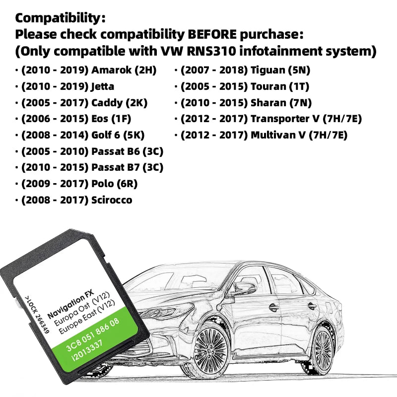 VW RNS 310 East Europe Map Card 8GB &ndash; East Europe Maps