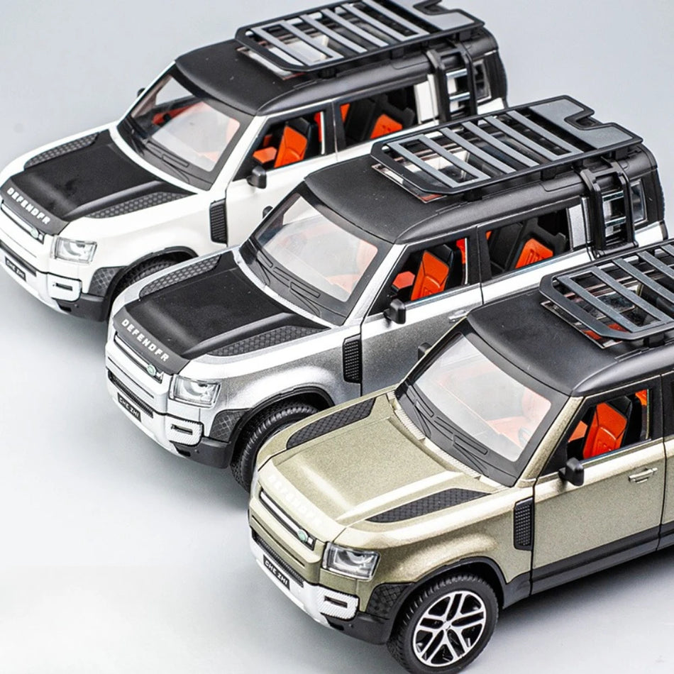 Modelo de coche de metal fundido 1:24 con sonido y luz para Land Rover Defender LX600