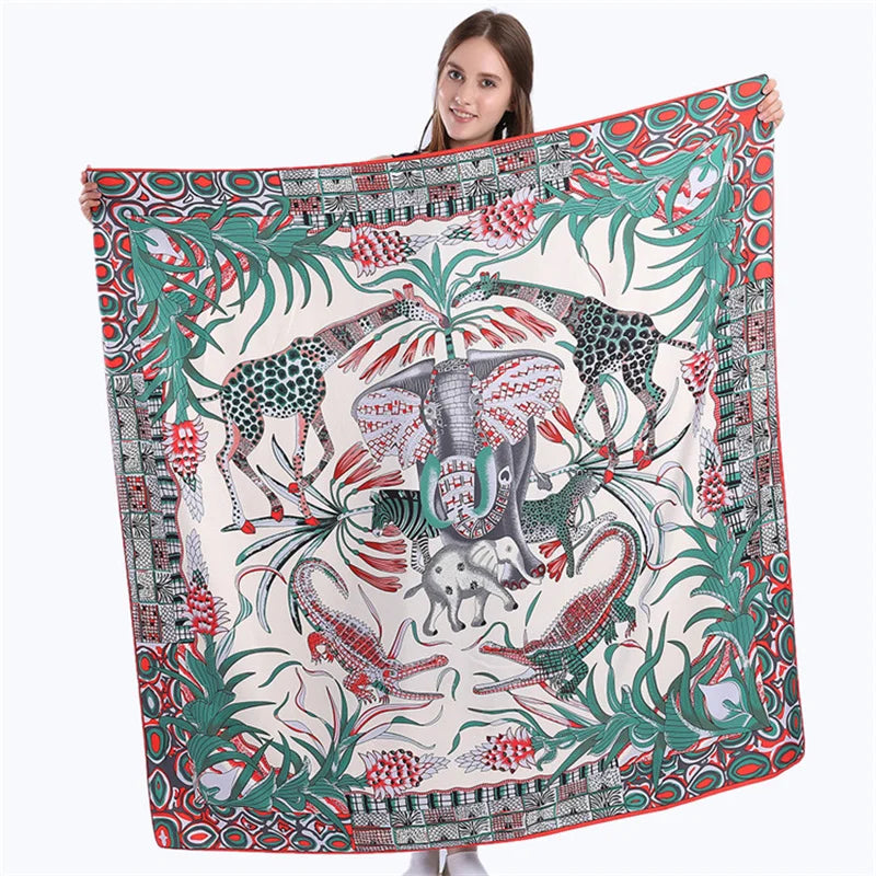 POBING Twill Silk Square Scarf &ndash; Captivating Giraffe Print