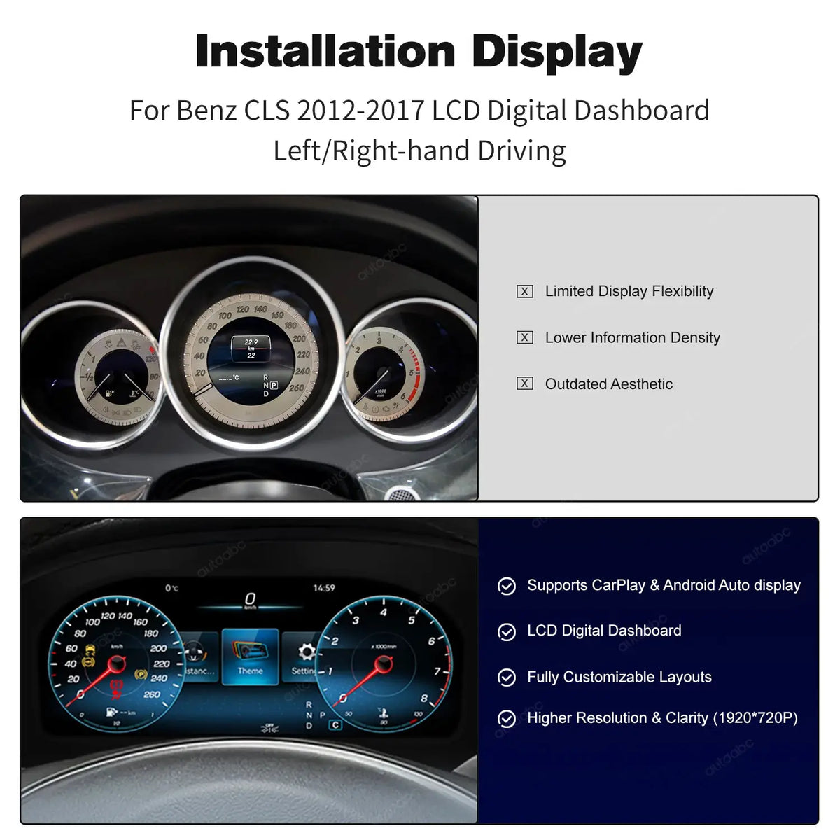 12.3 "1720*720 LCD Digital Dashboard Cluster Wireless CarPlay Android Auto For Benz CLS 2012-2017year support Steering wheel by InterCyprus Trading Ltd