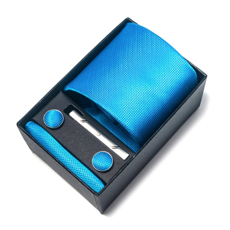 Elegant Plaid Silk Tie Handkerchief Cufflink Set for Men