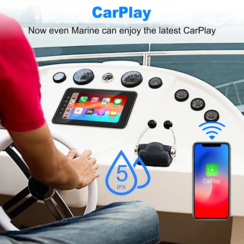 Receiver multimedia maritim de 8 inch cu CarPlay, Android Auto, rezistent la apă IPX6