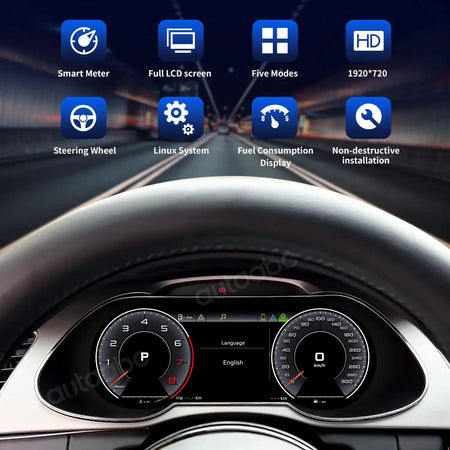 AUTOABC 12.3' LCD Digital Dashboard Cluster Wireless CarPlay Android Auto FOR AUDI A4 2012-2016 year With Airplay 5UI Function by InterCyprus Trading Ltd