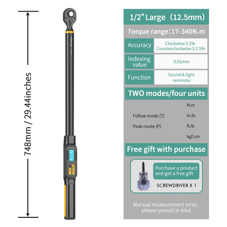 MOVECRAB Digital Torque Wrench 1.5-340N.m &ndash; High Precision with Buzzer and LED Notification 17-340N.m