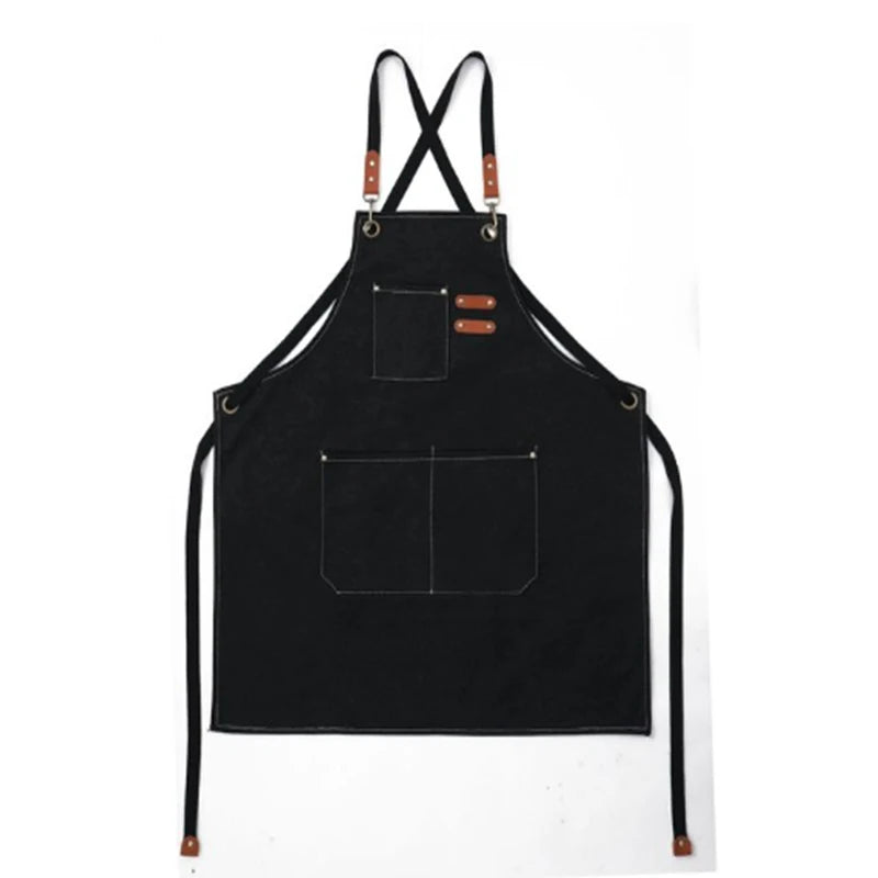Unisex Canvas Bib Leather Apron &ndash; For Kitchen And Barista Black