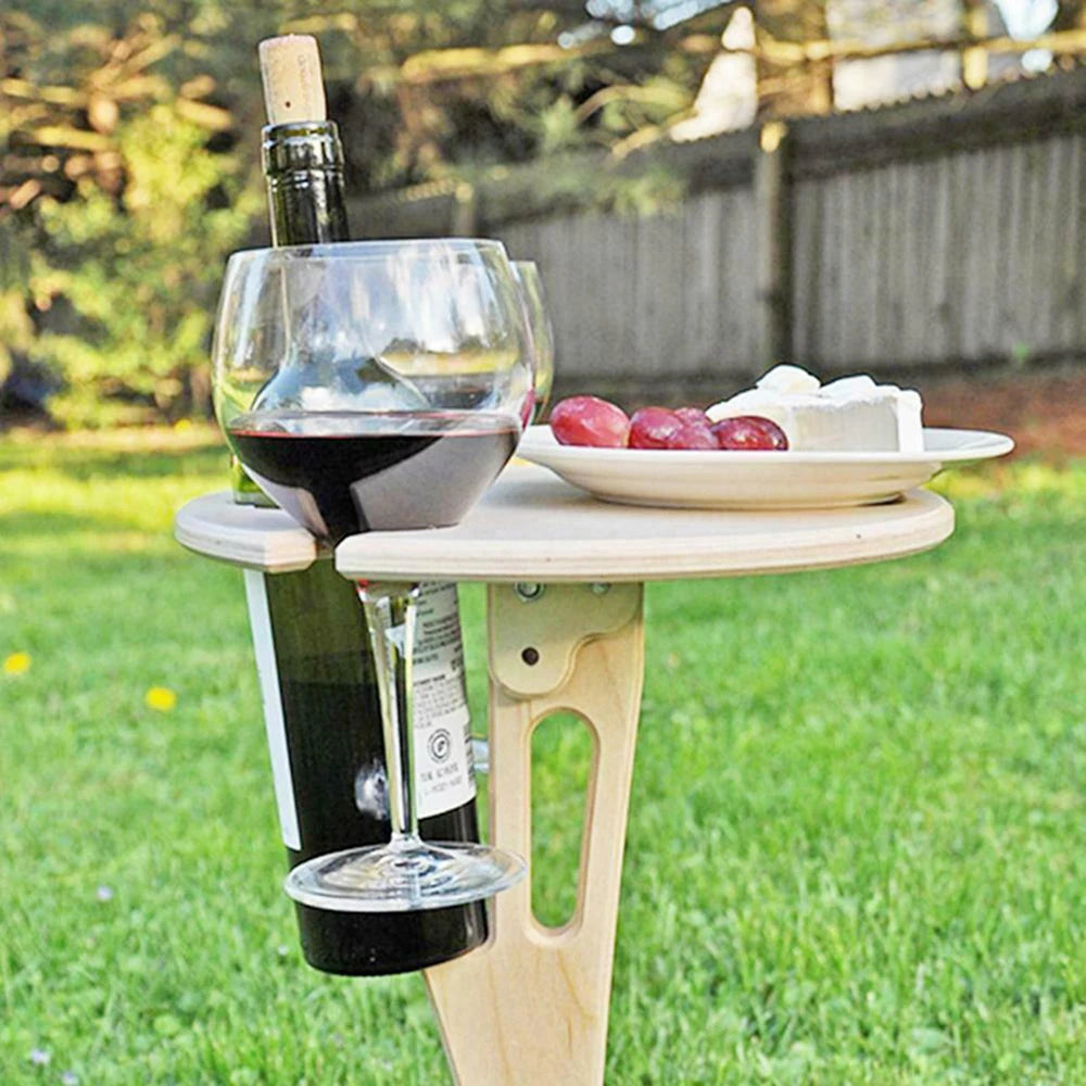 Outdoor Folding Wooden Wine Table &ndash; Wine Glass Holder