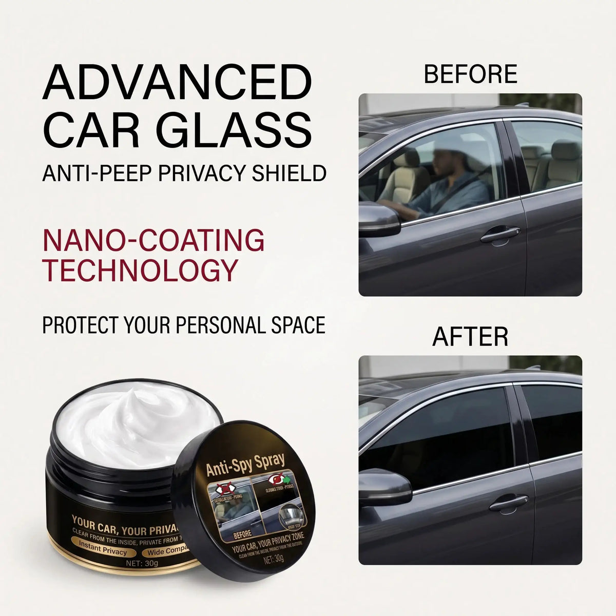 One-Way Privacy Vision Auto Glass Anti-Peep Cleaning Paste Professional Deep Clean Stain Dust All Glass Surfaces Compatible by InterCyprus Trading Ltd