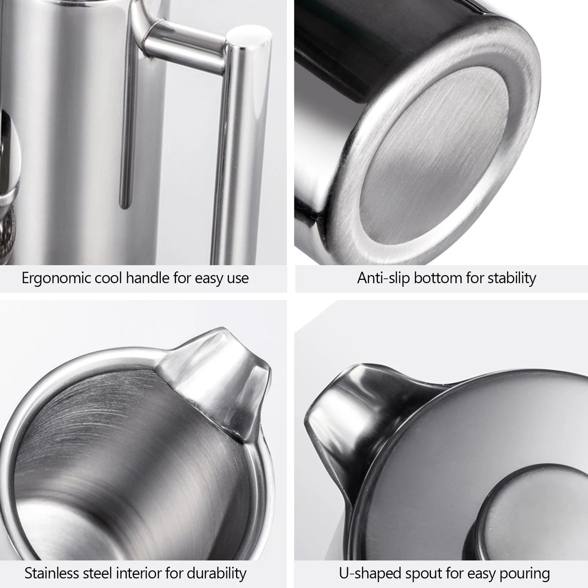 French Press Steel Coffee Maker &ndash; Keeps Coffee Hot Longer