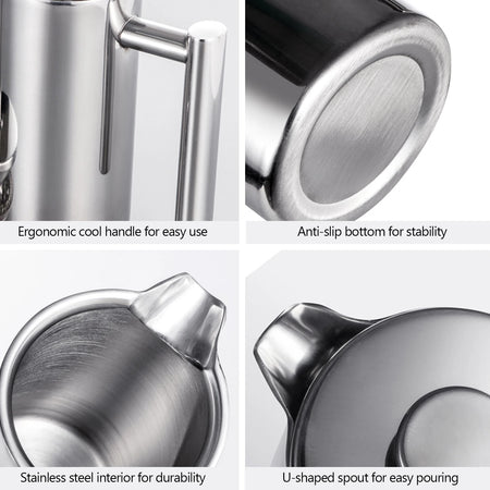 French Press Steel Coffee Maker &ndash; Keeps Coffee Hot Longer