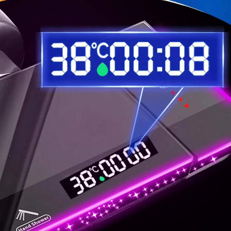 Grå Duschset Fyrfunktion Smart Digital Display Duschsystem Regntryck Väggmonterad Pianotangent Duschkran Set