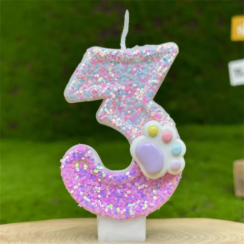 Glittery 3D Number Candles with Claw Theme for Birthday Cakes 3