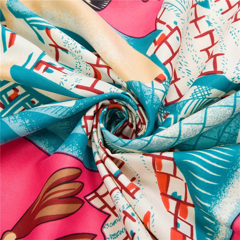 POBING Twill Silk Square Scarf &ndash; Captivating Giraffe Print
