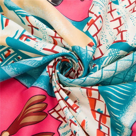 POBING Twill Silk Square Scarf &ndash; Captivating Giraffe Print