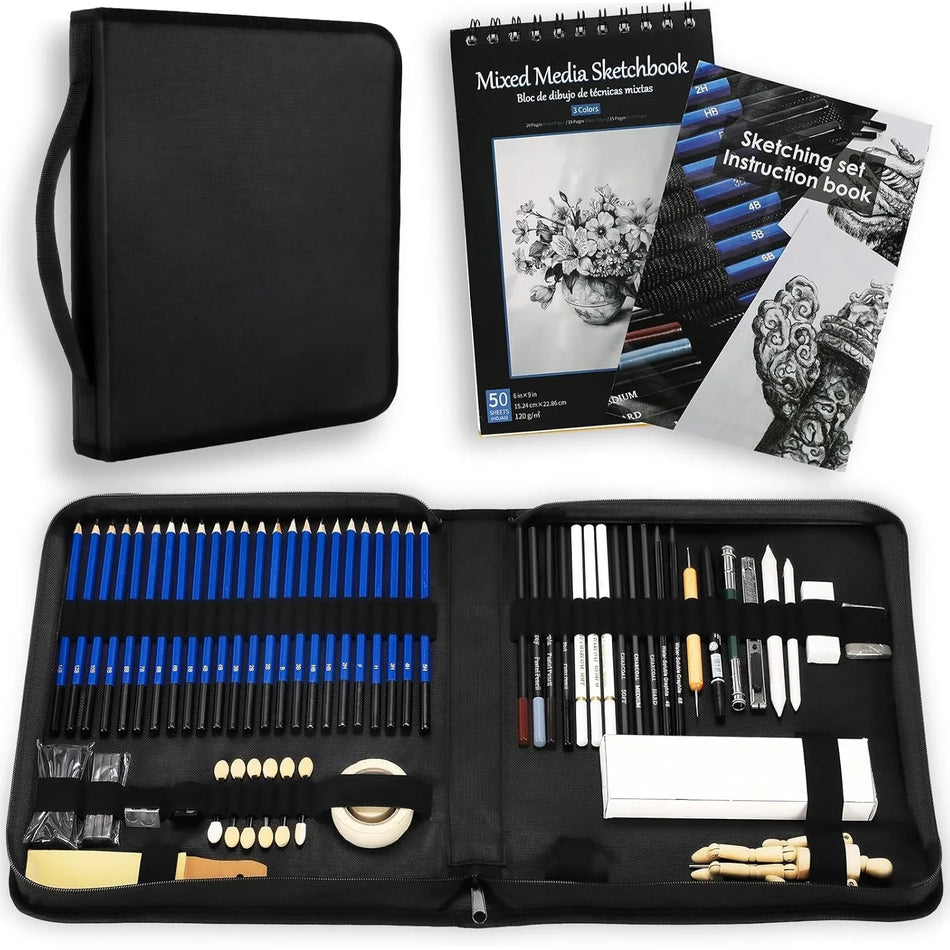 Σετ Σχεδίασης για Επαγγελματίες Μολύβια Σκίτσου Κάρβουνο Φορητή Θήκη 80τμχ