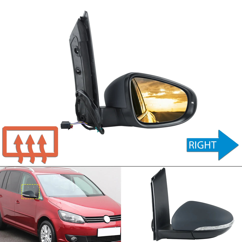 VW Touran MK2 Right Heated Electric Wing Mirror Indicator, Primed