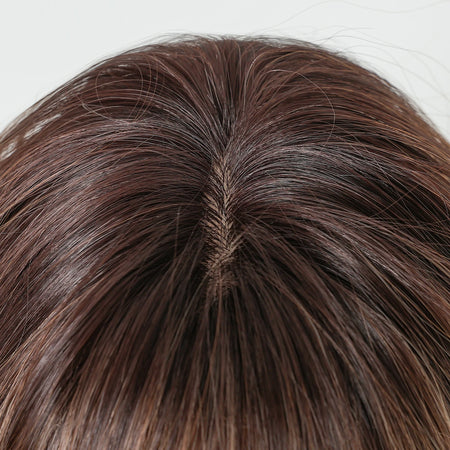 Long Wavy Layered Synthetic Wig with Brown Highlights and Side Bangs