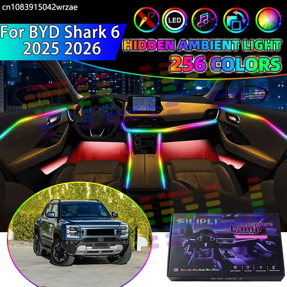 For BYD Shark 6 2025 2026 RGB Car Interior Ambient Lights Strips Breathing Lighting Kit App Control LED strips Auto Accessories by InterCyprus Trading Ltd
