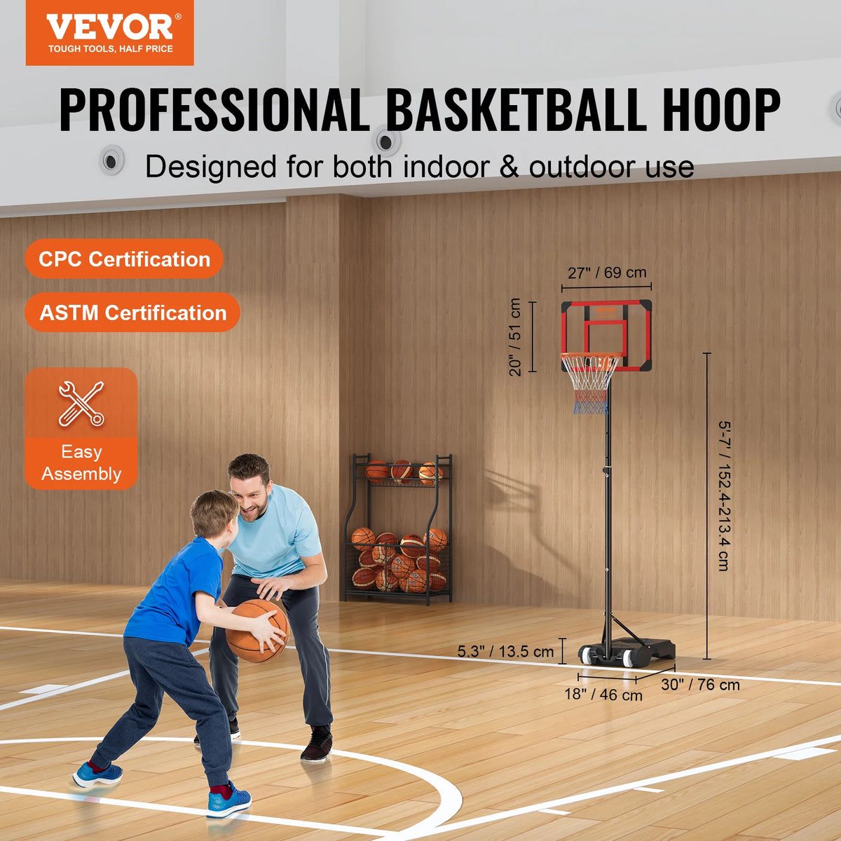 VEVOR Basketball Hoop 4-10 Ft Adjustable Backboard &ndash; Stable