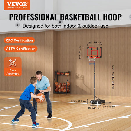 VEVOR Basketball Hoop 4-10 Ft Adjustable Backboard &ndash; Stable