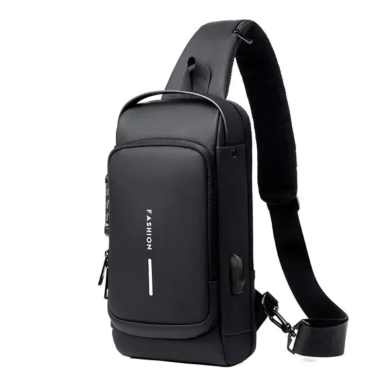 Men Anti Theft Chest Bag &ndash; USB Charging Crossbody Design Black-A