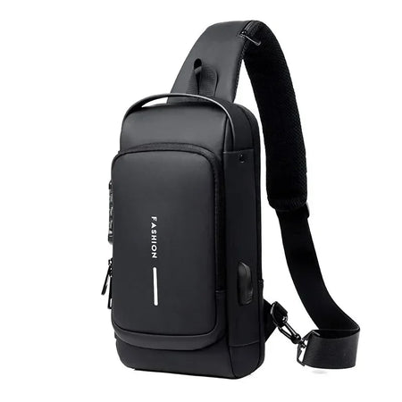 Men Anti Theft Chest Bag &ndash; USB Charging Crossbody Design Black-A