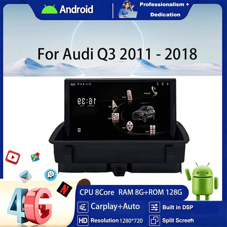 8-calowy radioodtwarzacz samochodowy z ekranem dotykowym i bezprzewodowym CarPlay do Audi Q3 2011-2018 z nawigacją GPS