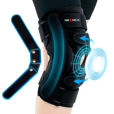 Hinged Knee Brace with Side Stabilizers Three-section for Men and Women Relieves Arthritis ACL MCL PCL, Meniscus Tear black / XL
