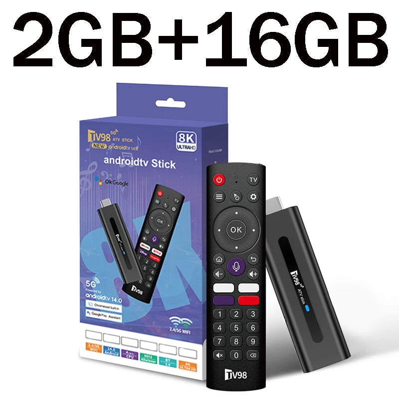 TV98 ATV Android 14 Smart TV Stick H313 &ndash; Voice Remote tv98atvstick2gb16gb