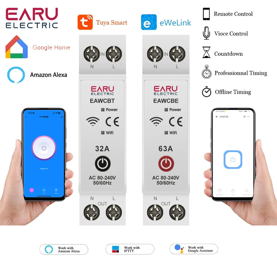 Tuya eWeLink WiFi Smart Circuit Breaker 1P+N 63A with Voice Control 50A / Tuya Smart