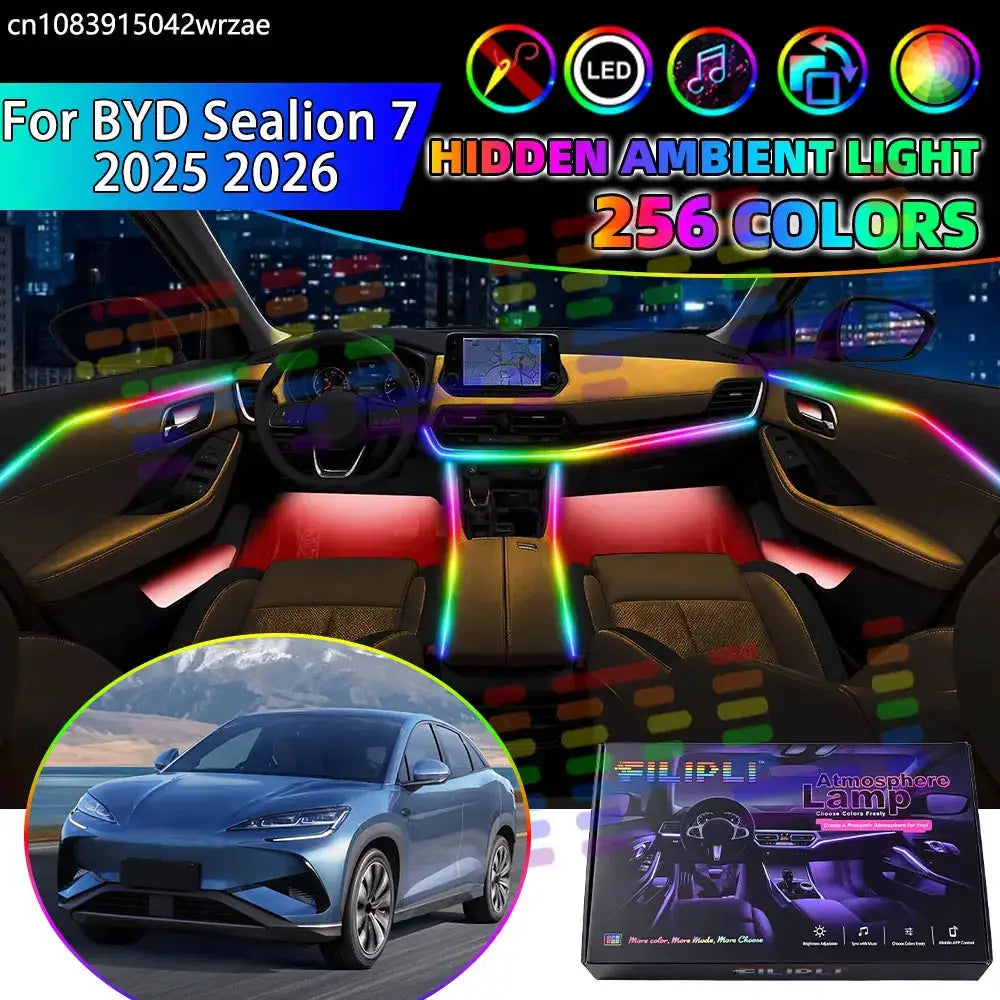 For BYD Sealion 7 2025 2026 UKE EV SUV RGB Car Interior Ambient Lights Strips Breathing Lighting Kit App Control LED strips Auto by InterCyprus Trading Ltd